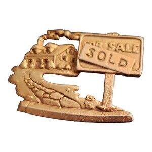 Vintage AJC “Sold” Pin Brooch Goldtone Satin House for Sale Real Estate